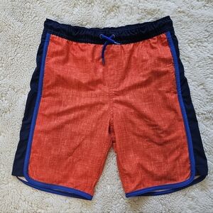 Lands End Boys Swim Trunk/ Board Shorts Size 10-12 In Red Blue Trim